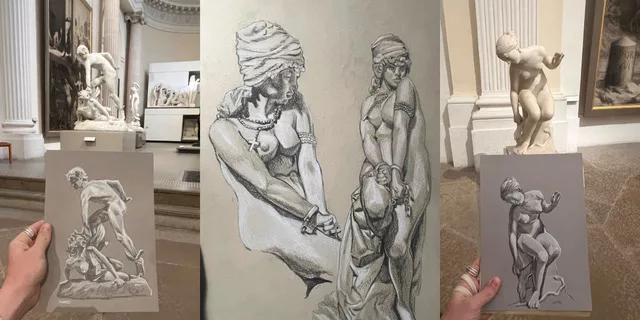 Croquis - Carnets de croquis au musée des Beaux-Arts et musée des Moulages à Lyon