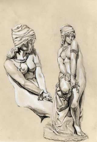Étude de valeurs d'après photos d'une statue
