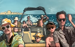 Peinture à l'huile "Vice City" 100x80cm d'après étude préparatoire et références photos